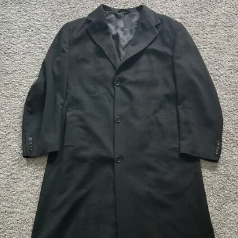 Jack Victor 100% Cashmere Topcoat Overcoat Black Mens 42L Lanificio Fedora Italy